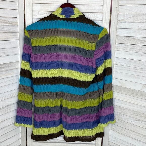 Peck & Peck Striped Crochet Open Front Cardigan Sweater  6 Gray Multi - Picture 9 of 12